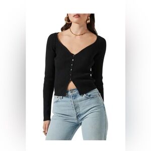 ASTR Cropped Black Ribbed Cardigan/Sweater